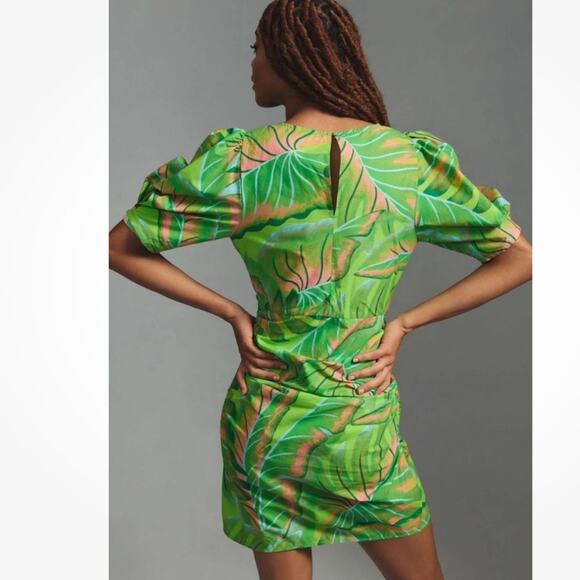 Anthropologie Farm Rio Green palm Leaf Print Dress puff sleeve sz 3x - Picture 4 of 11